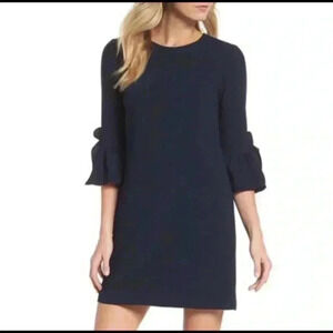🆕Nanette Lepore Elegant Dark Navy Bell Sleeve Dress 6🆕